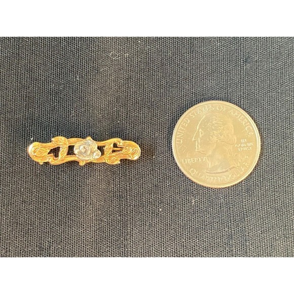 Vintage Pin Silver Tone Rose With Gold Tone Leaves - Picture 2 of 3